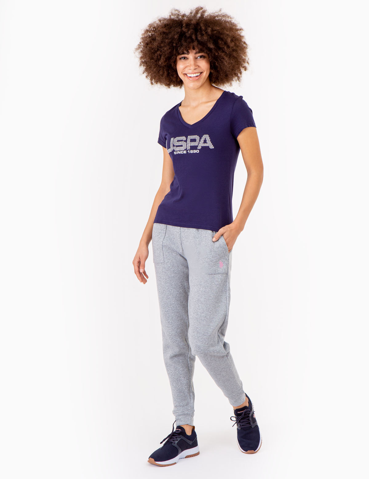 Stud Embellished V-Neck T-Shirt | USPA