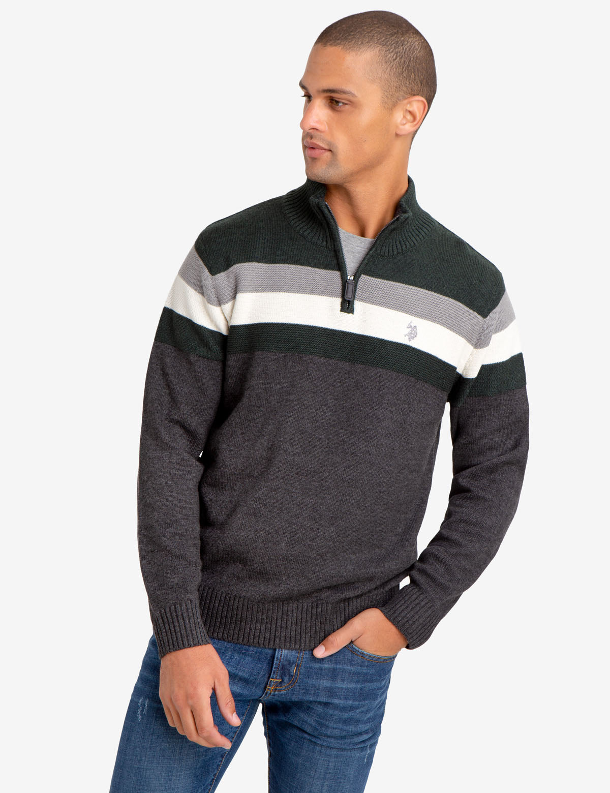 Striped Zip-Neck Sweater for Men & Women | 1/4 Zip Pullover