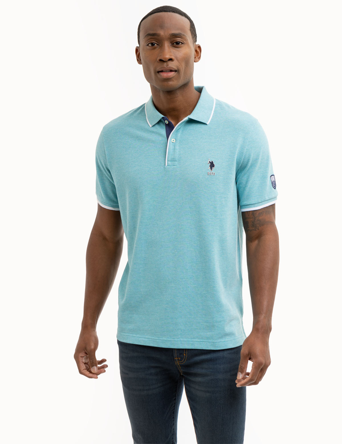 Men's Heather Pique Polo Shirt with Piped Collar | USPA Team