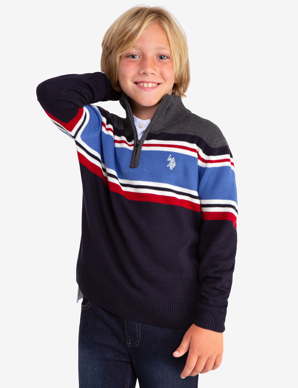 Striped Zip-Neck Sweater for Men & Women | 1/4 Zip Pullover