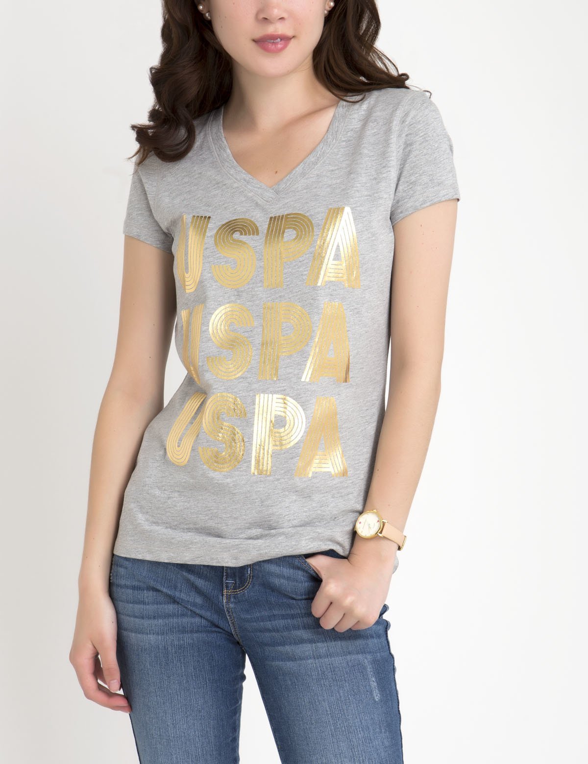 Men's Cotton V-Neck T-Shirt with USPA Print | USPA Trio