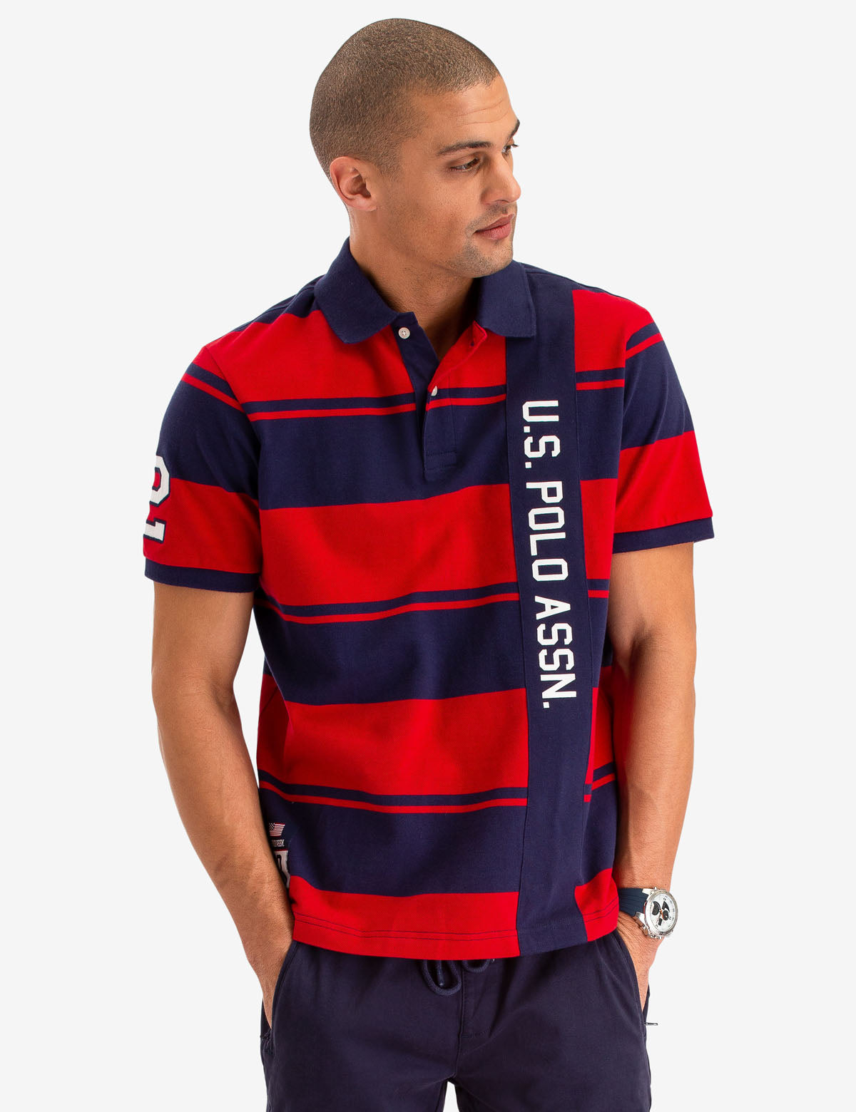 Rugby Stripe Polo Shirt Slim Fit | USPA Vertical Logo
