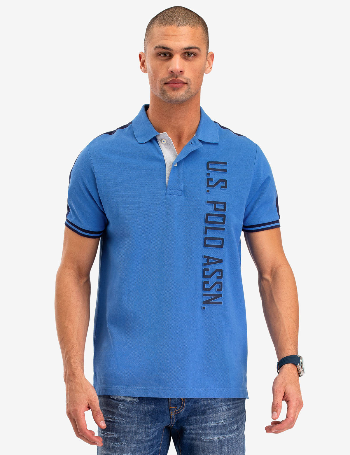 Men's Slim Fit Polo Shirt with Contrast Collar | USPA Vertical Logo