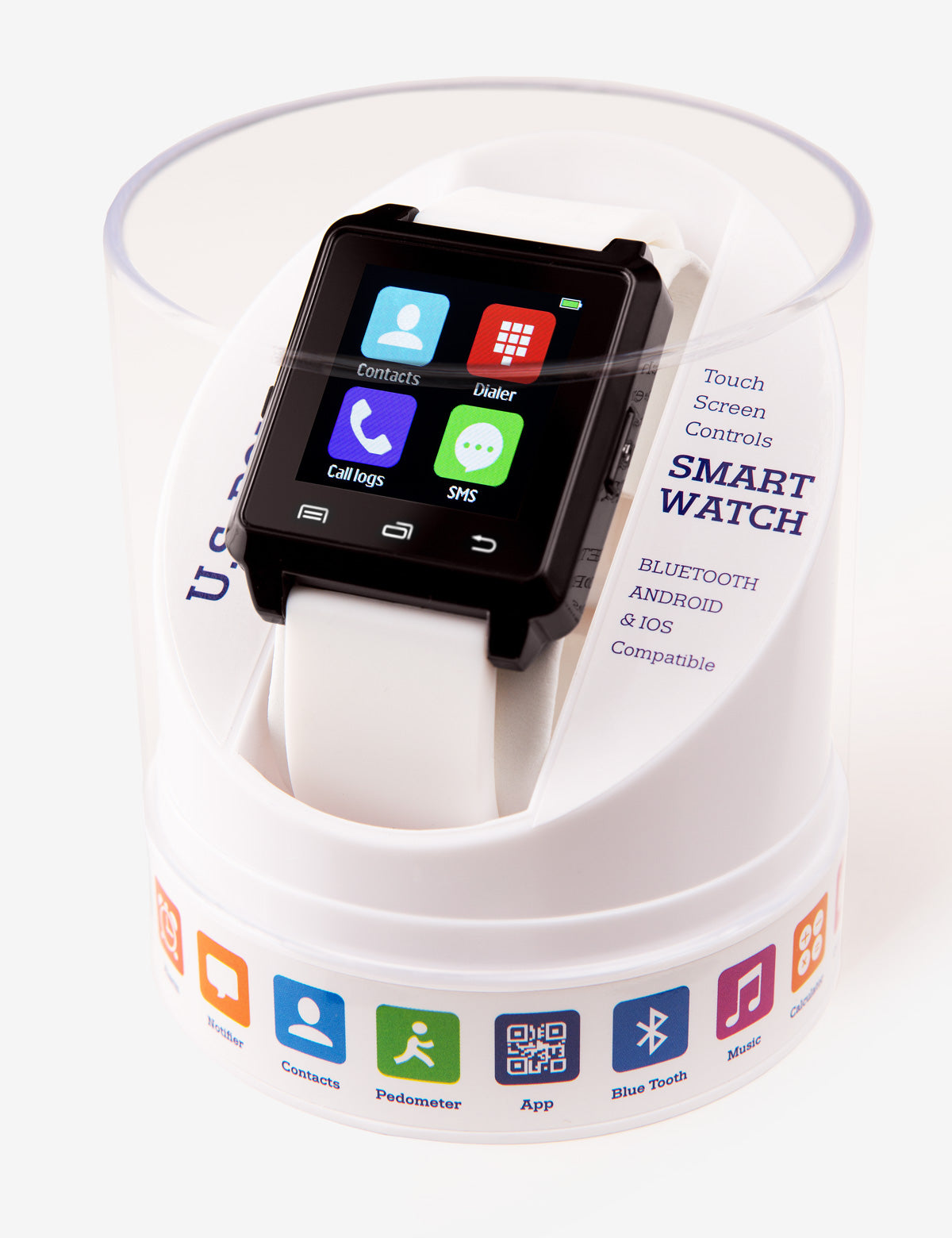 White Square Smart Watch with Bluetooth & Fitness Tracking | USPA