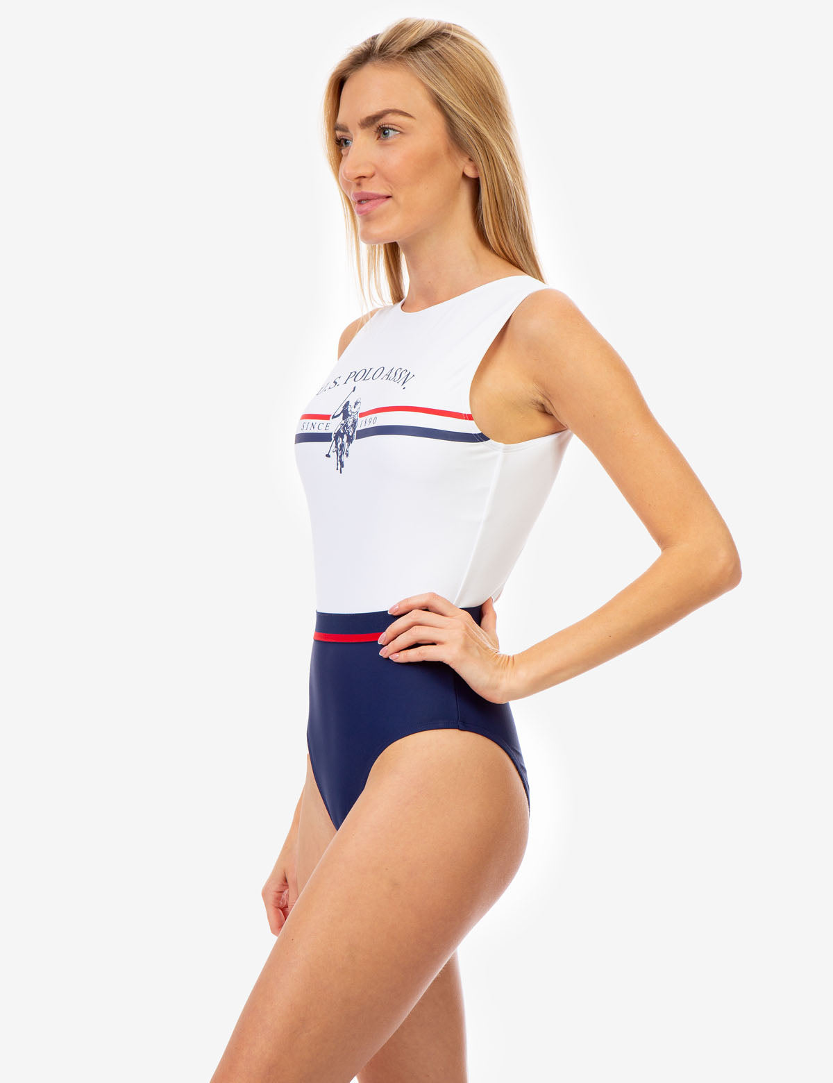 One Piece Swimsuit with Cut Out Back & Colorblock Design | USPA