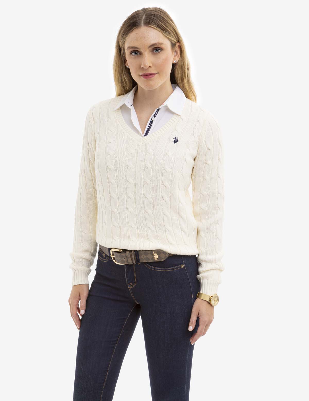 V-Neck Cable Knit Sweater for Men & Women | Cozy Pullover