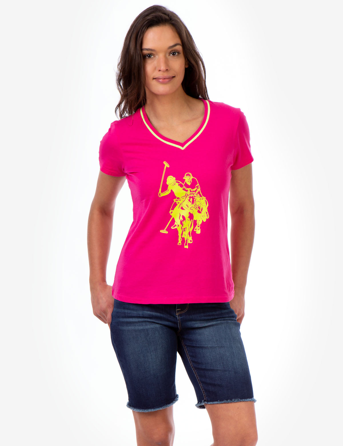 V-Neck Logo T-Shirt with Striped Neckline | Classic Fit