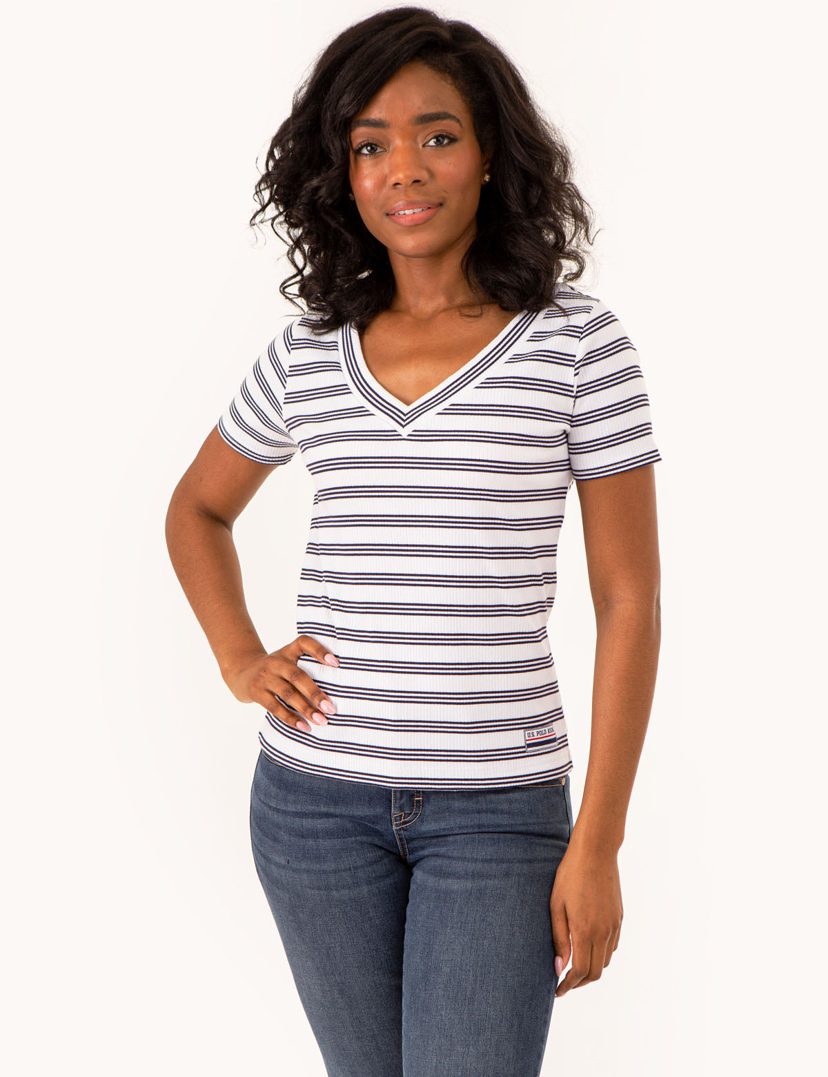 V-Neck Ribbed Striped T-Shirt for Women | Casual Comfort Top