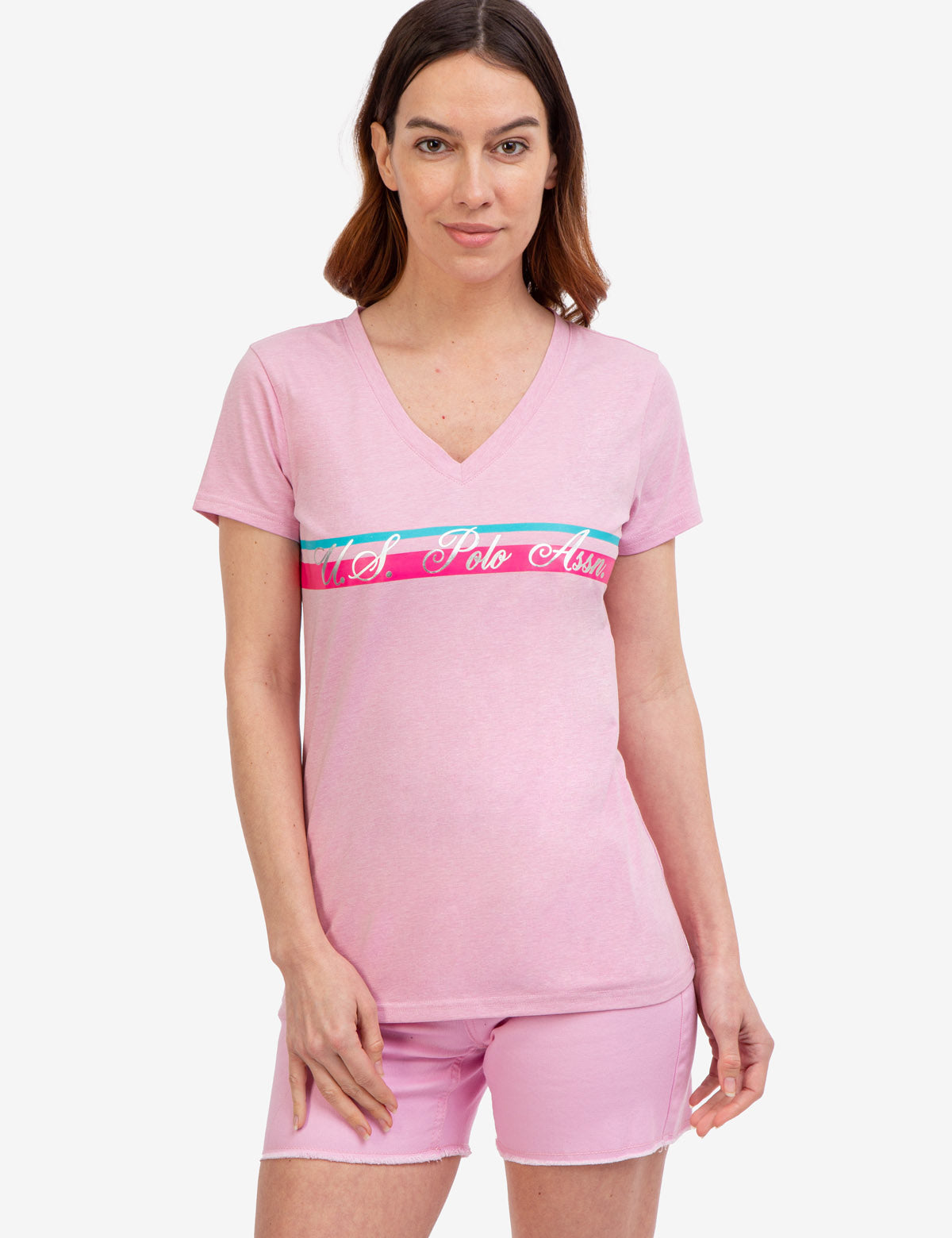 V-Neck Graphic T-Shirt with Stripe Foil Detail | Casual Wear