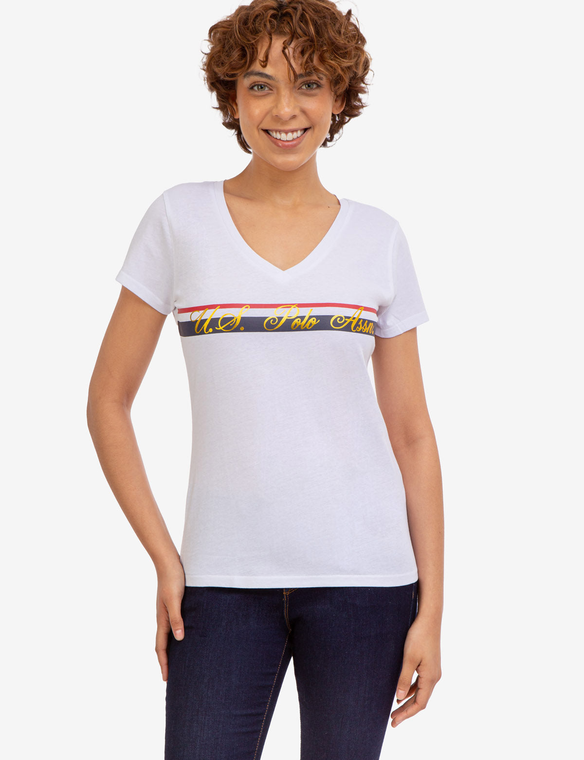 V-Neck Graphic T-Shirt with Stripe Foil Detail | Casual Wear