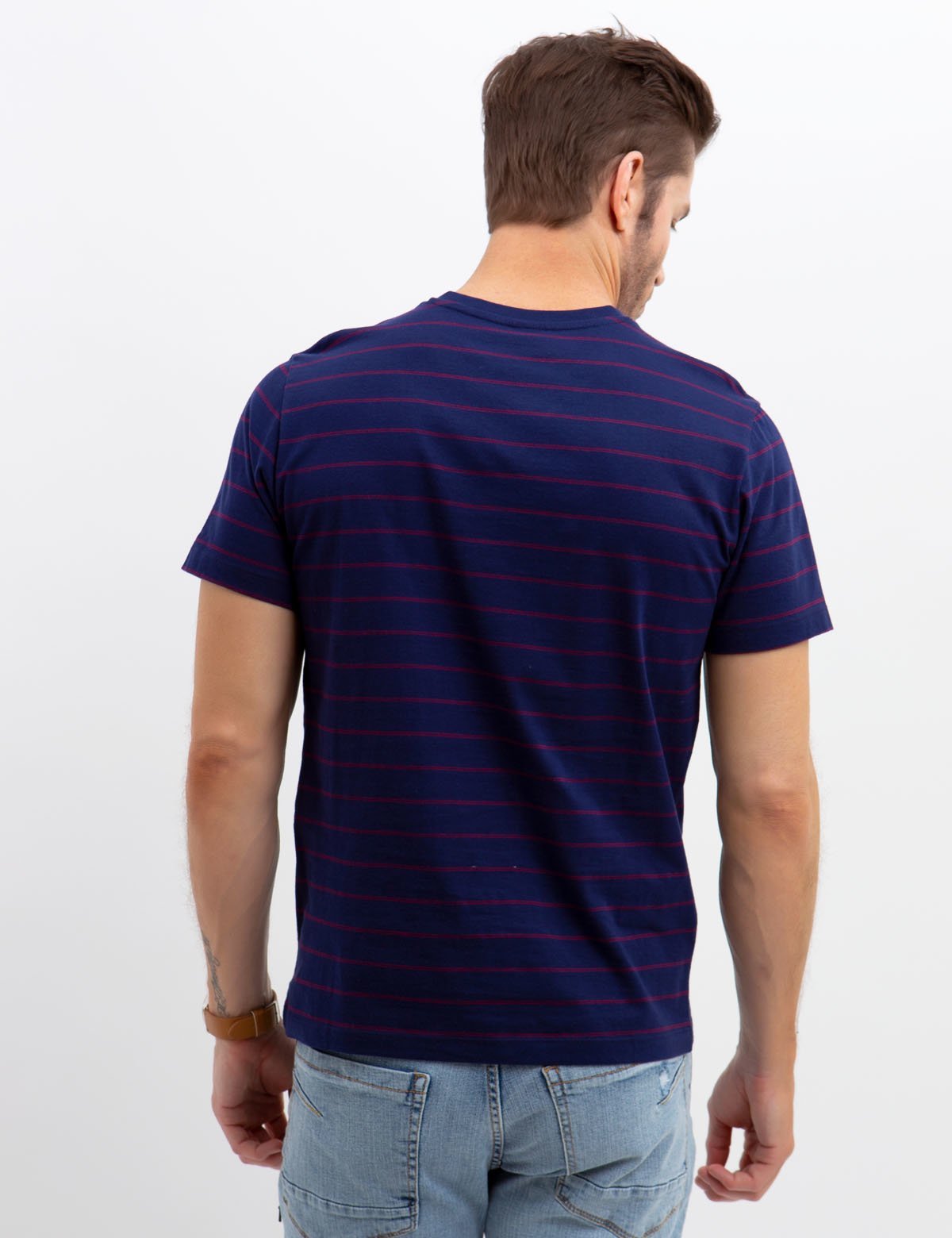 V-Neck Striped T-Shirt with Embroidered Logo | Short Sleeve Tee