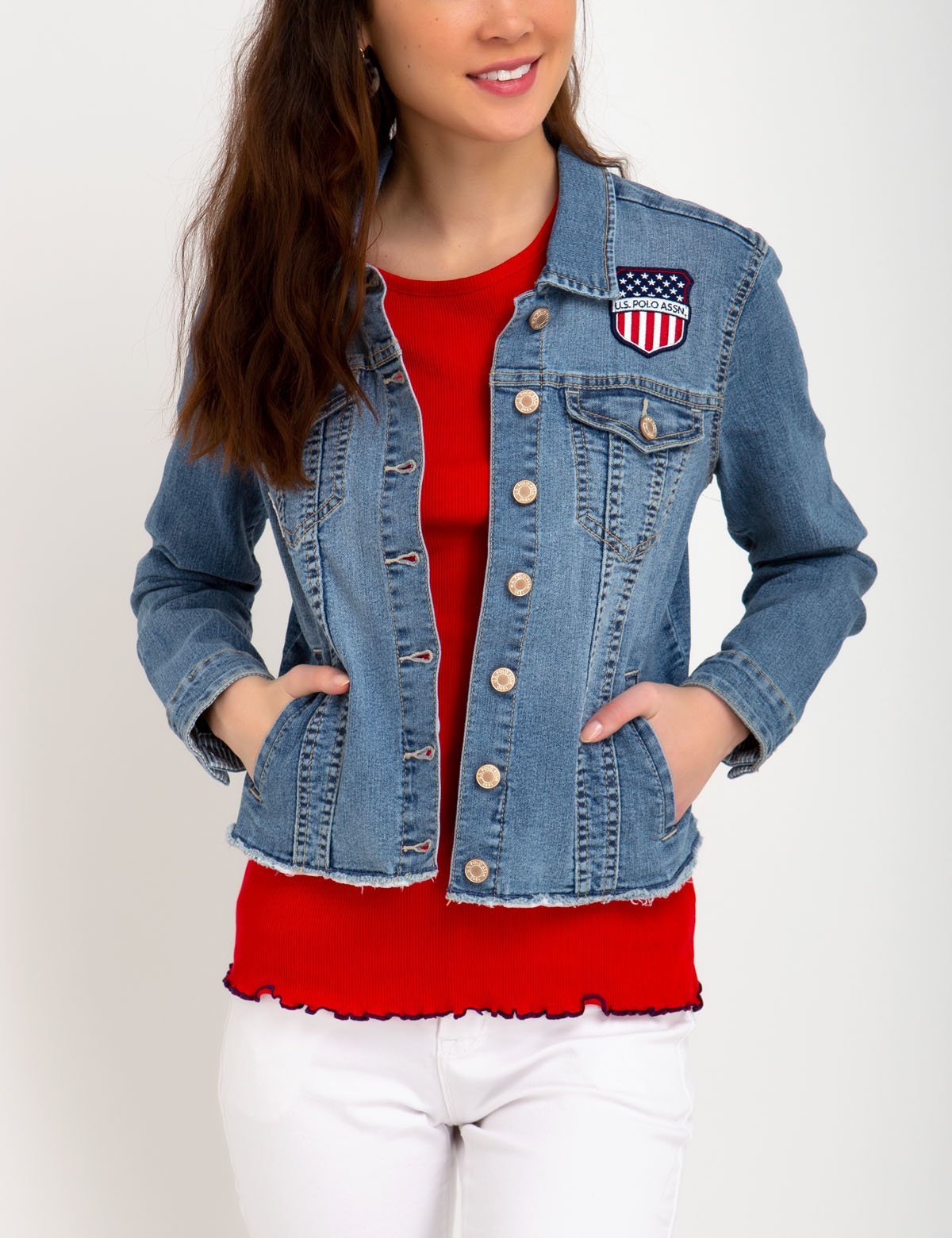 Varsity Denim Jacket with US Polo Assn. Patch | Cotton Blend