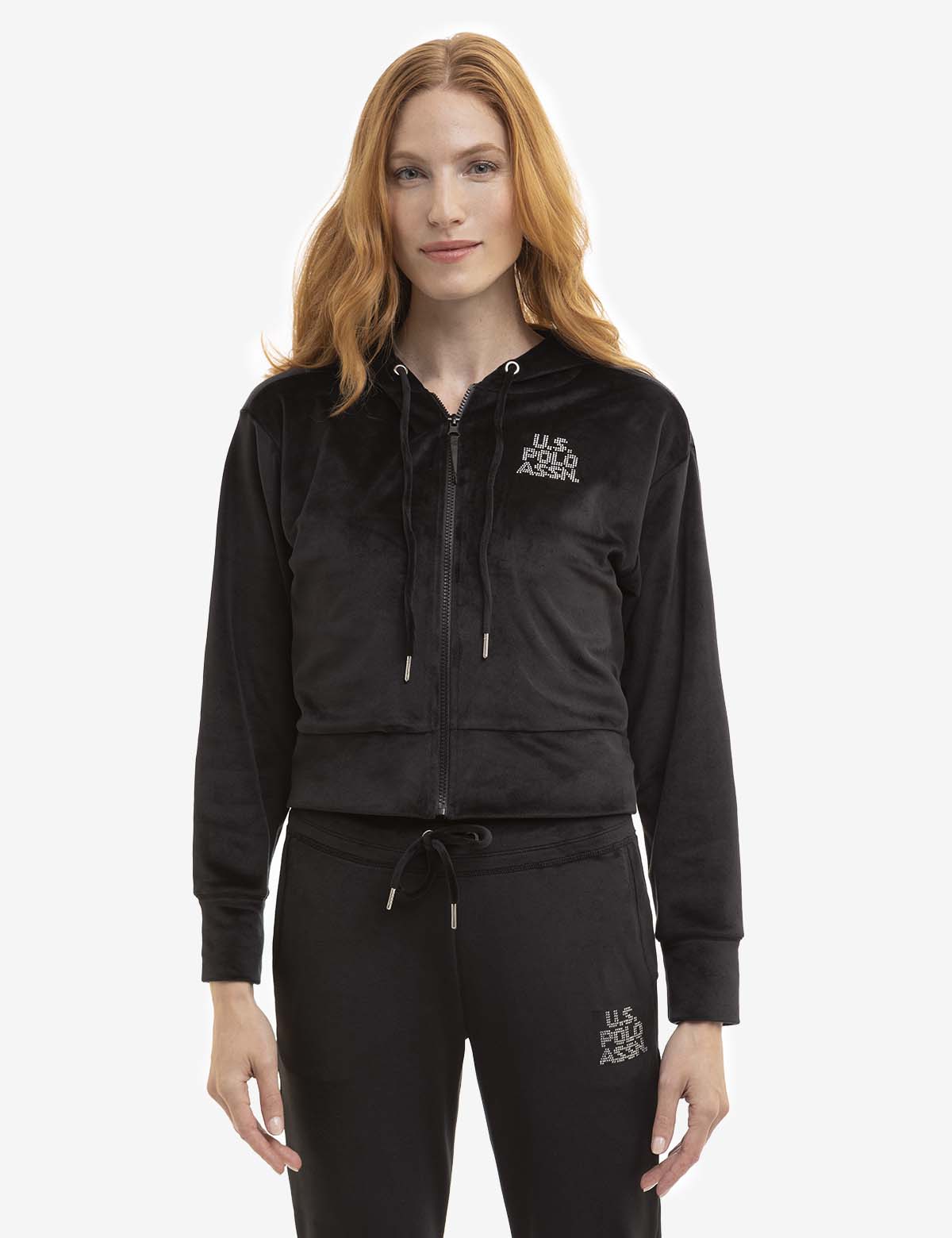 Velour Embellished Zip Hoodie for Women | Full Zip-Up Design