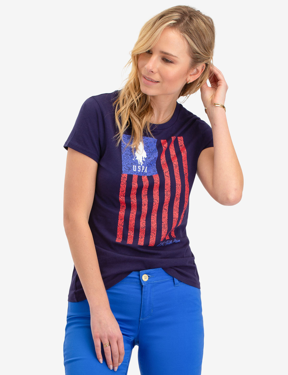Vertical Flag Graphic T-Shirt with Scoop Neck | Short Sleeves