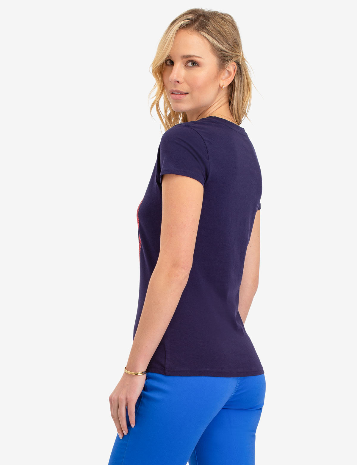 Vertical Flag Graphic T-Shirt with Scoop Neck | Short Sleeves