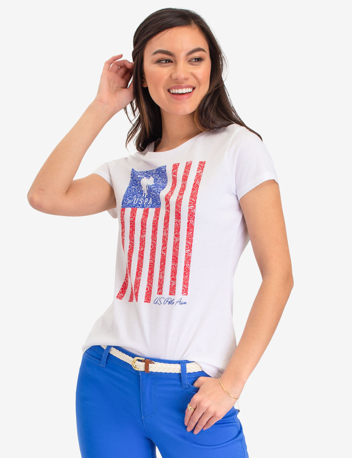 Vertical Flag Graphic T-Shirt with Scoop Neck | Short Sleeves