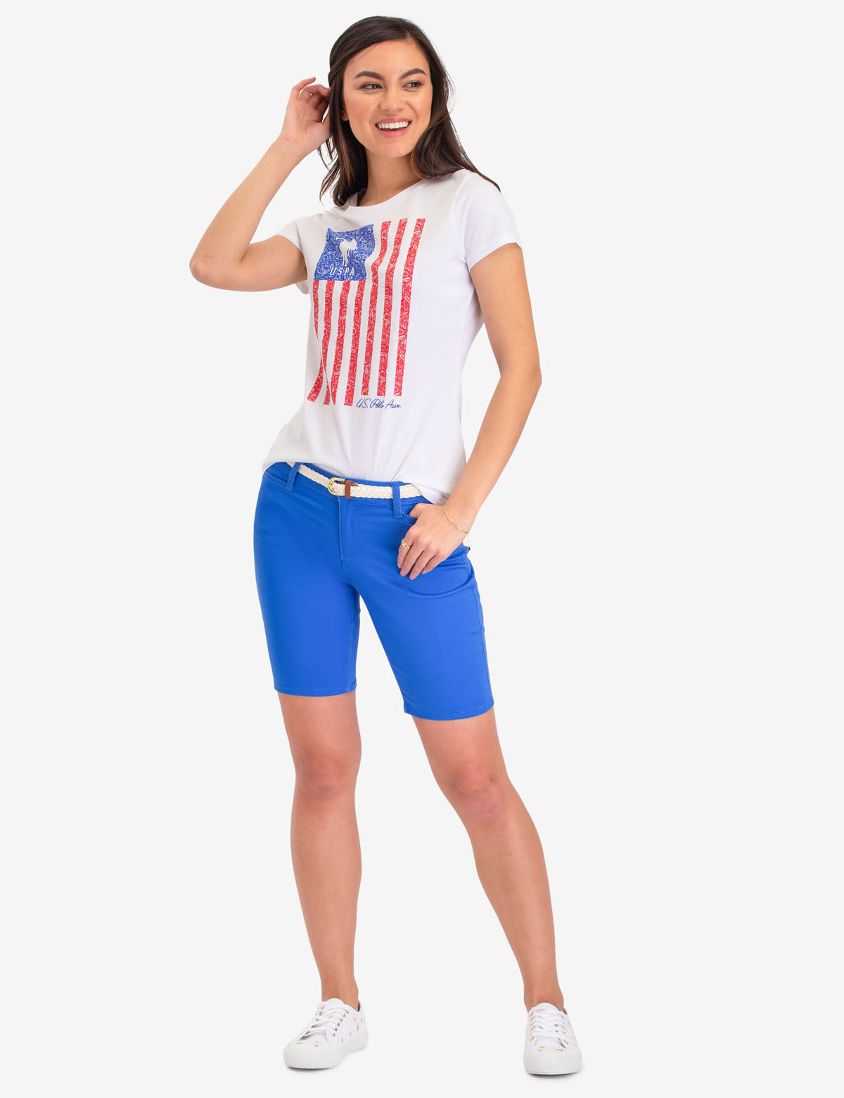 Vertical Flag Graphic T-Shirt with Scoop Neck | Short Sleeves