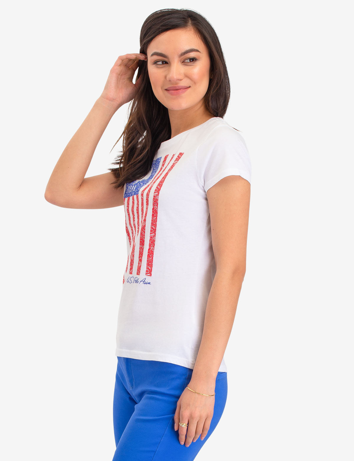 Vertical Flag Graphic T-Shirt with Scoop Neck | Short Sleeves