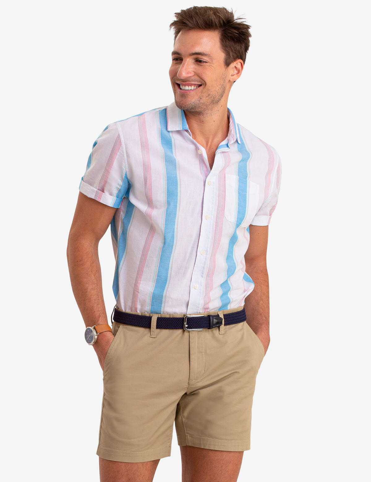 Retro Stripe Short Sleeve Shirt | Button-Up Cotton Casual Wear