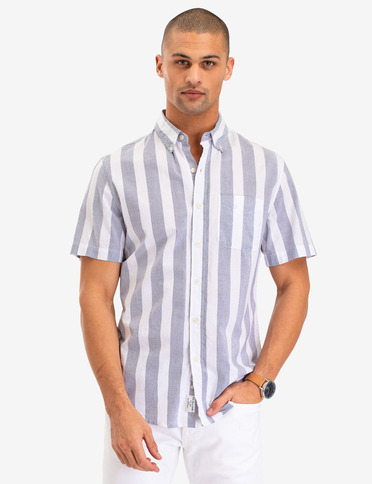 Retro Stripe Short Sleeve Shirt | Button-Up Cotton Casual Wear