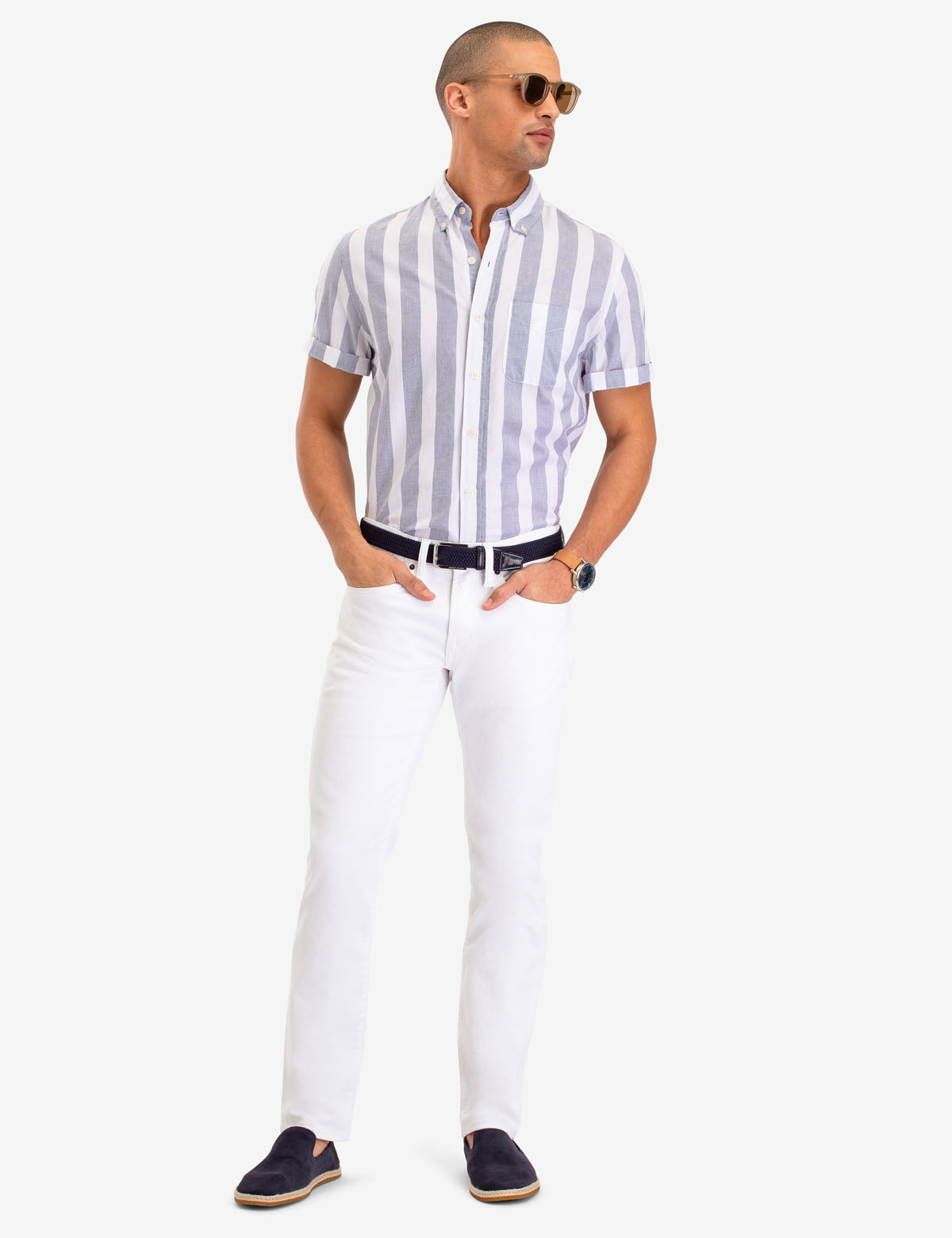 Retro Stripe Short Sleeve Shirt | Button-Up Cotton Casual Wear