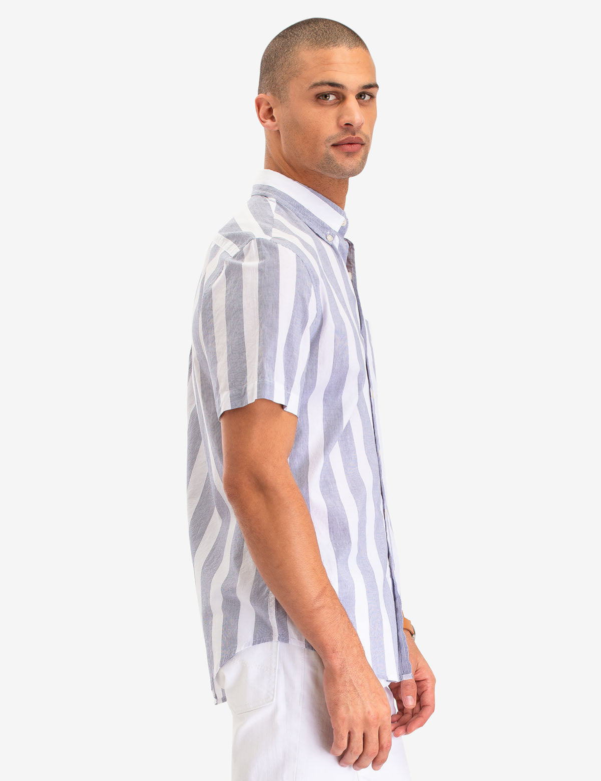 Retro Stripe Short Sleeve Shirt | Button-Up Cotton Casual Wear