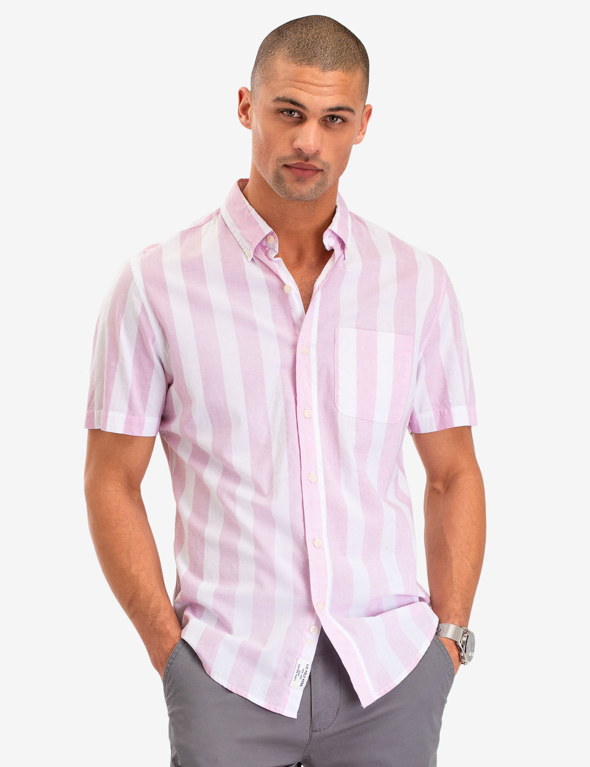 Retro Stripe Short Sleeve Shirt | Button-Up Cotton Casual Wear