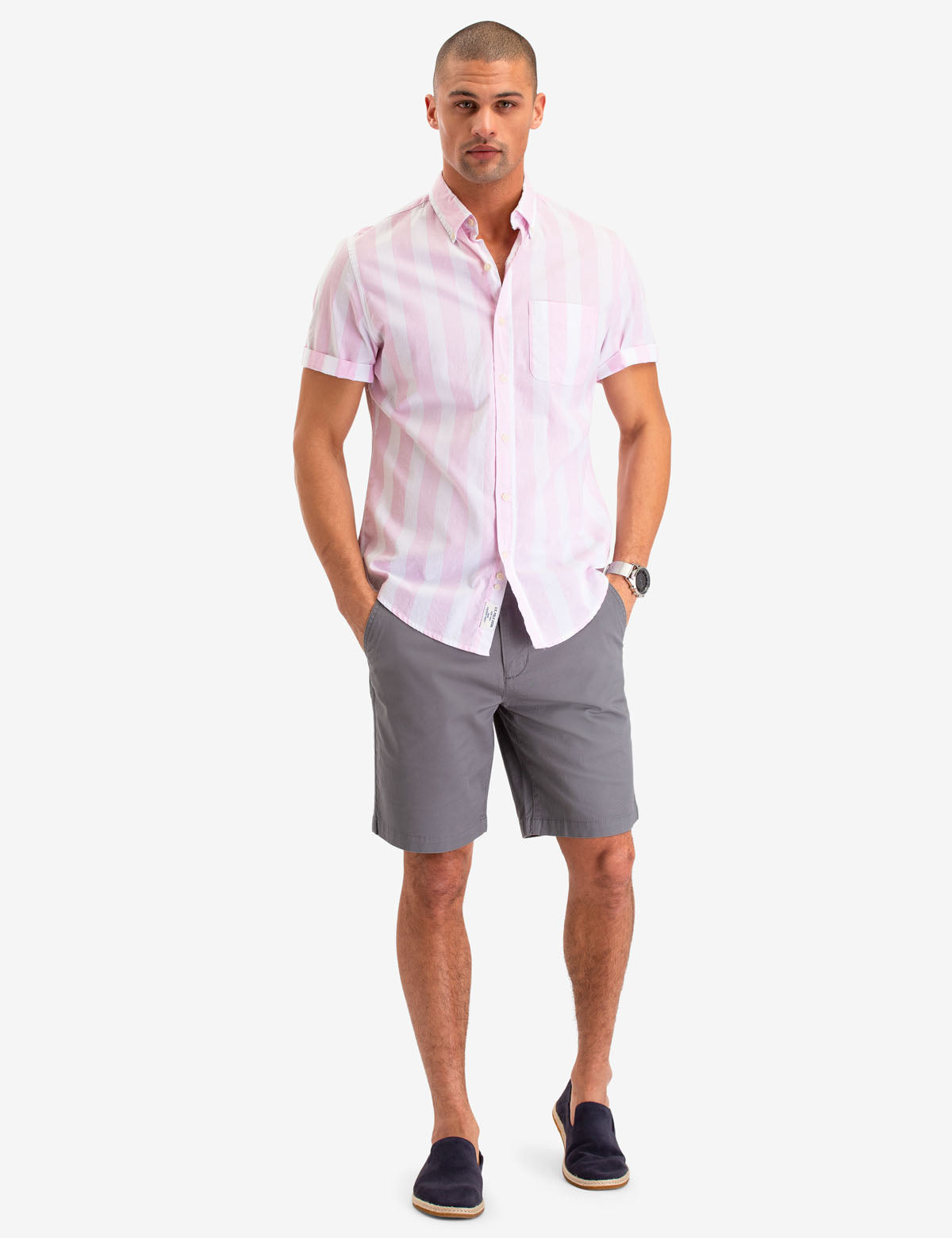 Retro Stripe Short Sleeve Shirt | Button-Up Cotton Casual Wear