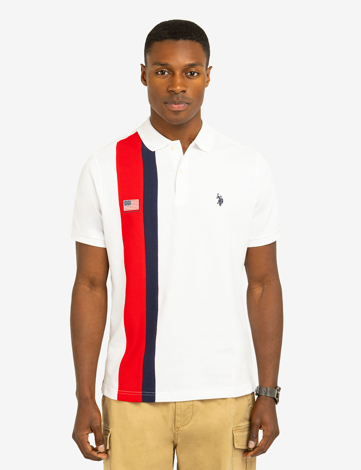 Color Block Pique Polo Shirt with Vertical Sash | Casual Men's Top