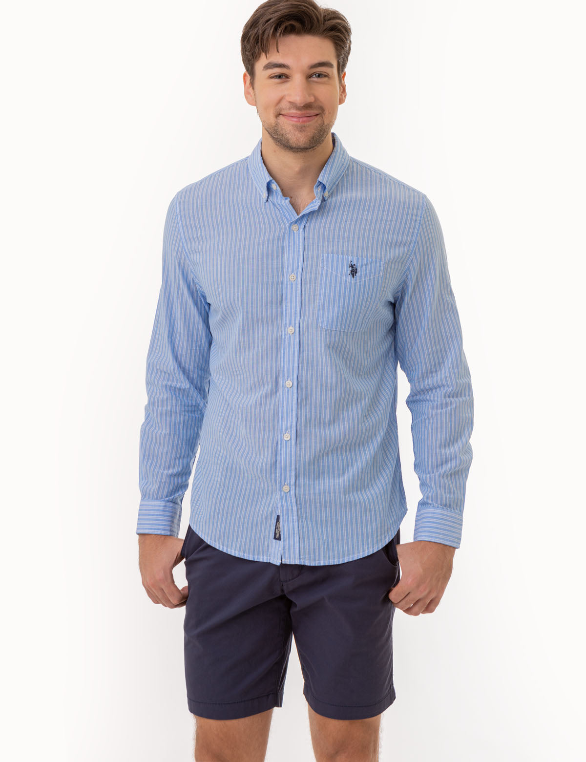 Vertical Stripe Long Sleeve Woven Shirt for Men | Casual Office Wear