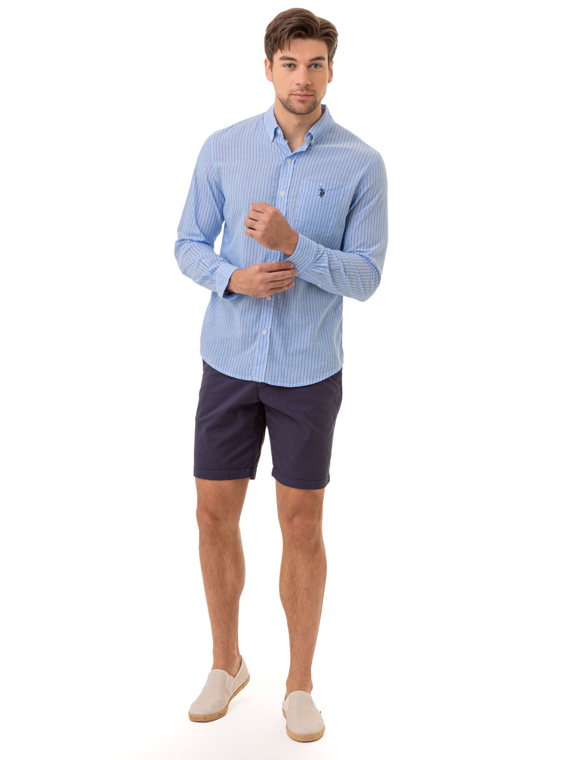Vertical Stripe Long Sleeve Woven Shirt for Men | Casual Office Wear
