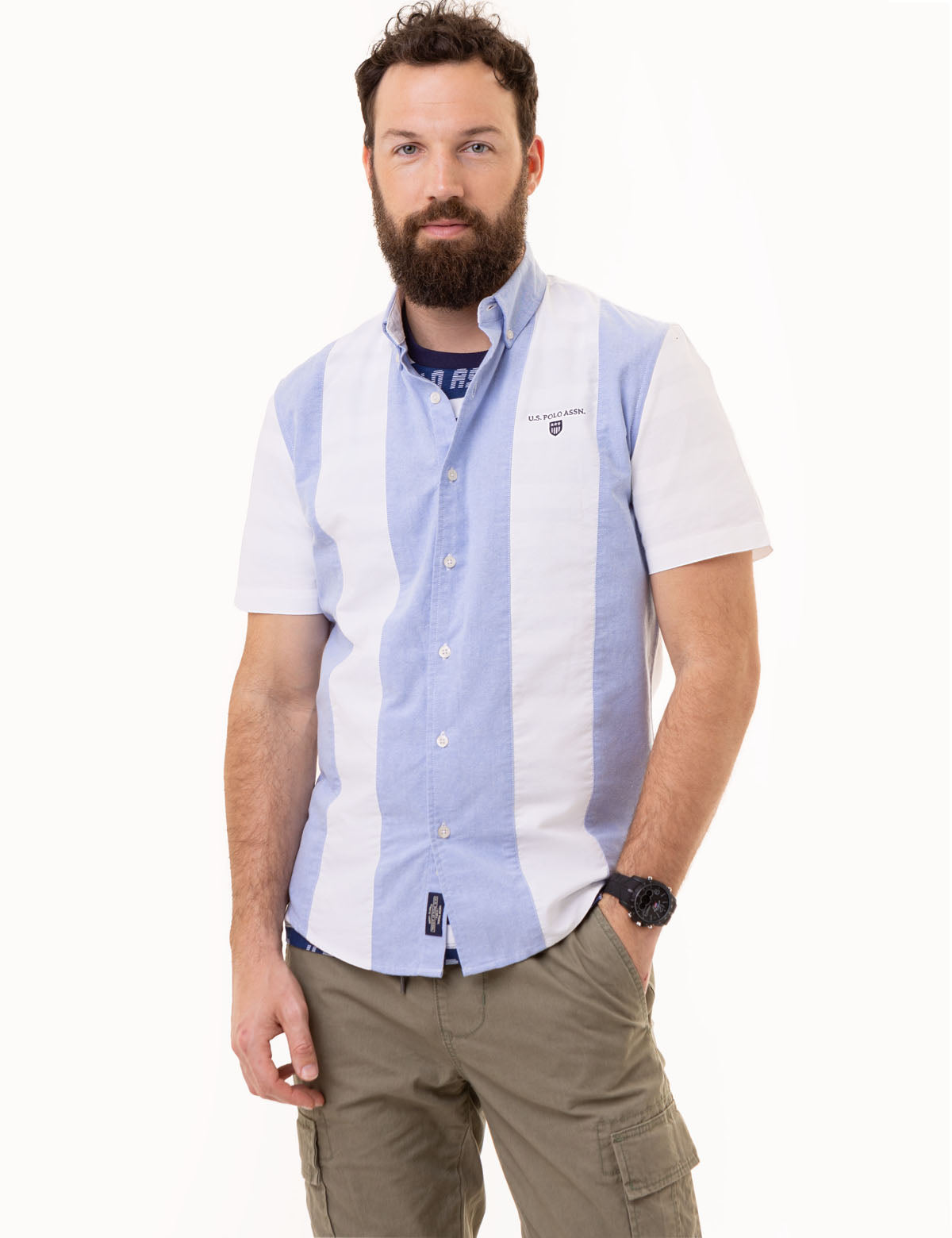 Vertical Stripe Short Sleeve Shirt | Casual Woven Top