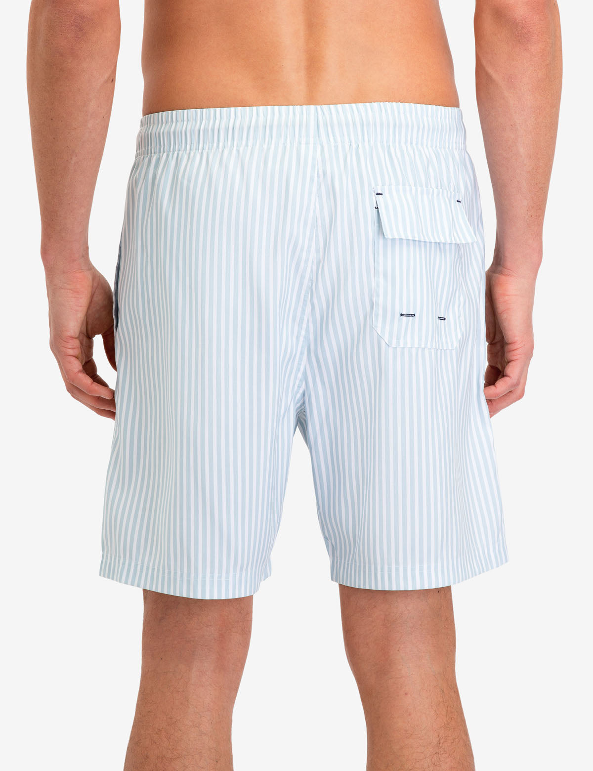 Vertical Stripe Swim Trunks with Drawstring Waist & Pockets