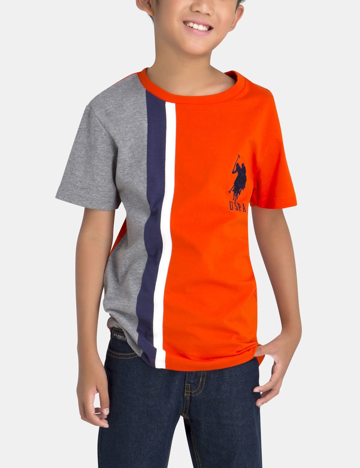 Vertical Stripe Cotton T-Shirt with Embroidered Logo | Crew Neck