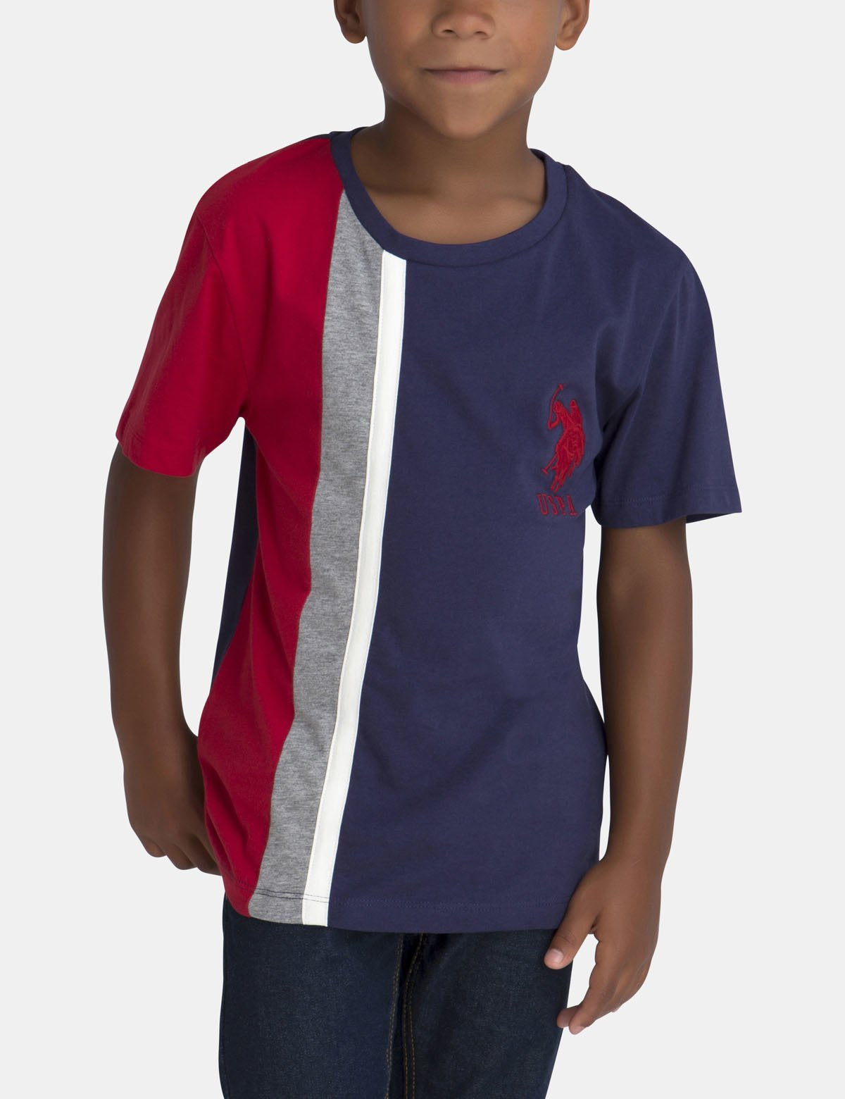 Vertical Stripe Cotton T-Shirt with Embroidered Logo | Crew Neck