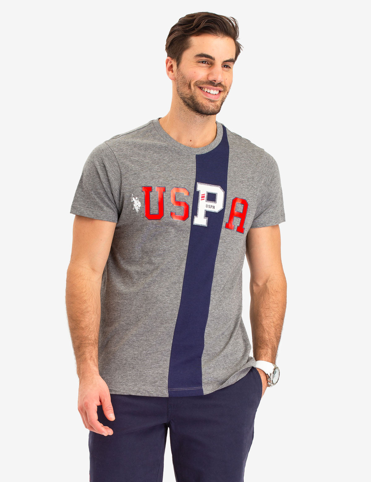 Vertical Stripe Relaxed Fit USPA T-Shirt | Crew Neck Tee