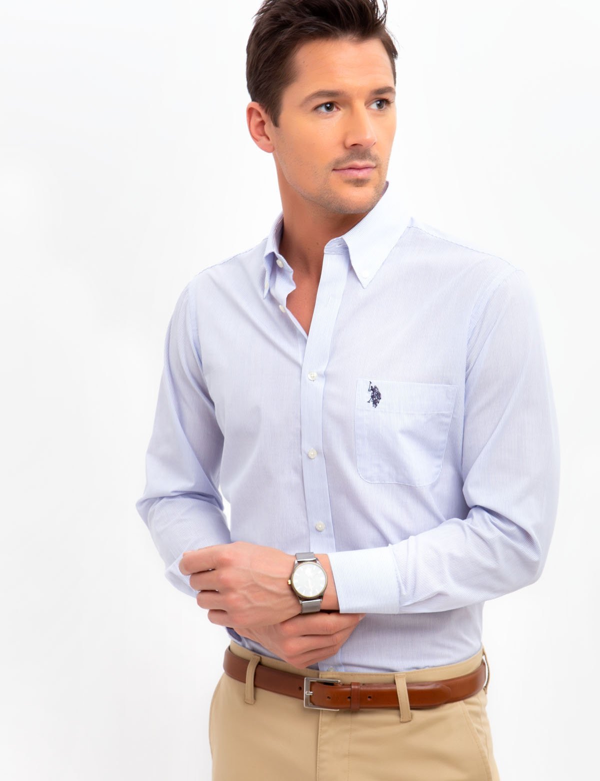 Vertical Striped Dress Shirt - Cotton Blend & Regular Fit