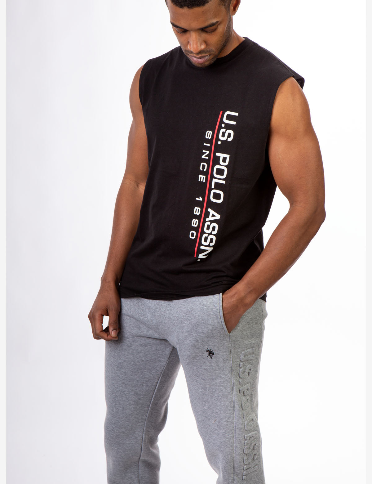 Muscle Tank with U.S. POLO ASSN. Lettering | Sleeveless Crew Neck