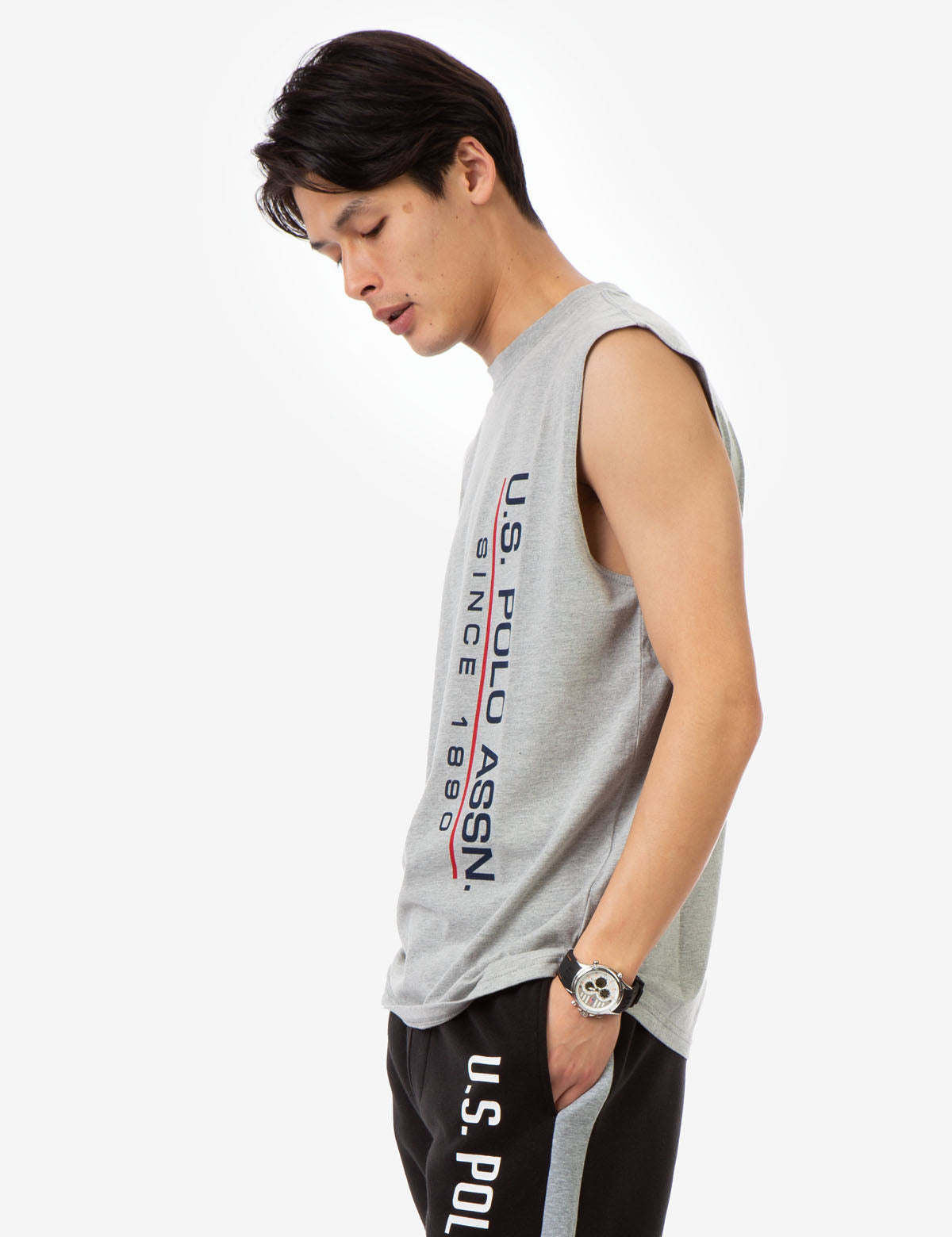 Muscle Tank with U.S. POLO ASSN. Lettering | Sleeveless Crew Neck