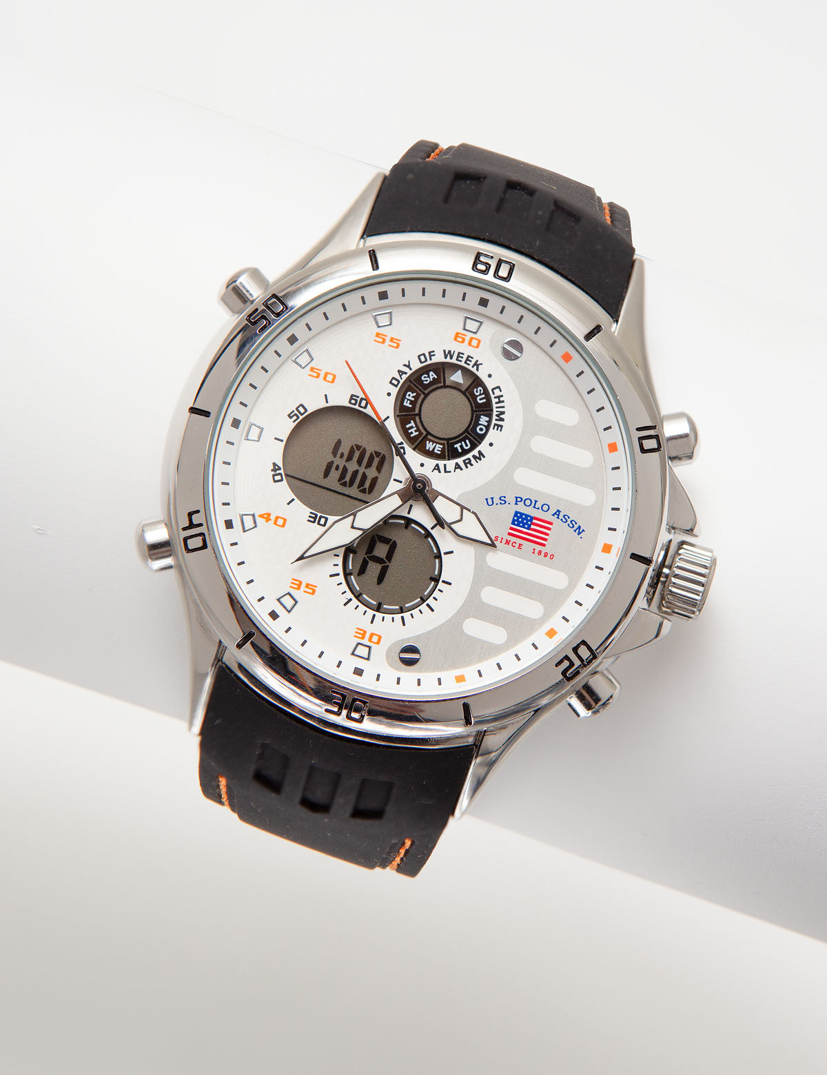 White Ana-Digi Watch with Black Strap & Glass Dial | U.S. Polo Assn.