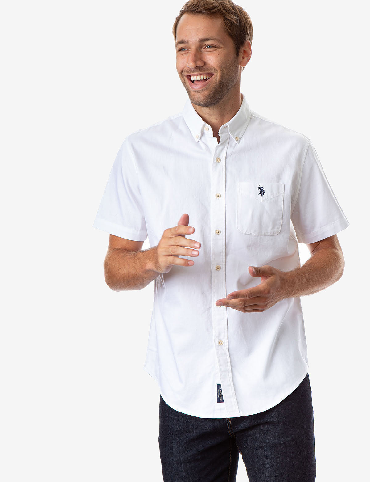 White Denim Short Sleeve Shirt for Men | 100% Cotton Button-Up