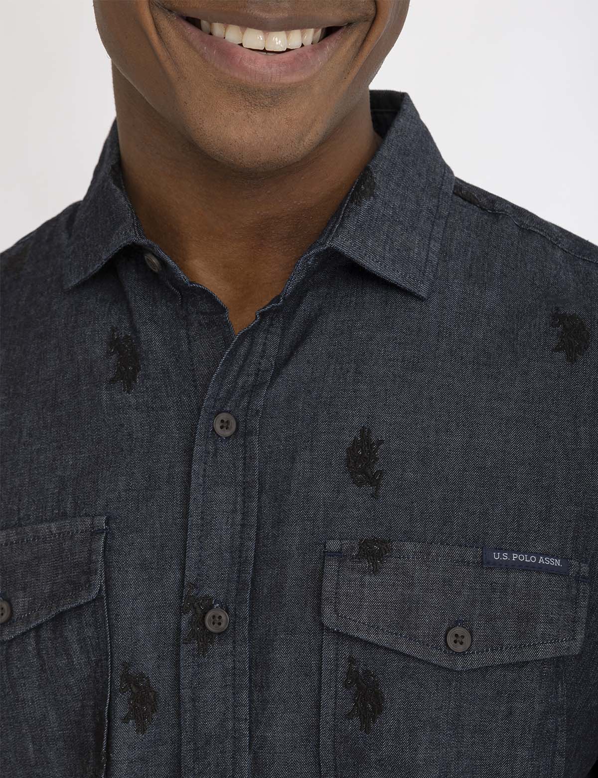 All Over Logo Denim Shirt | White Label