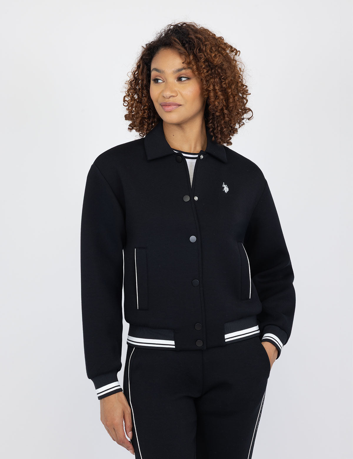 White Snap Collar Bomber Jacket | Classic Aviator Style