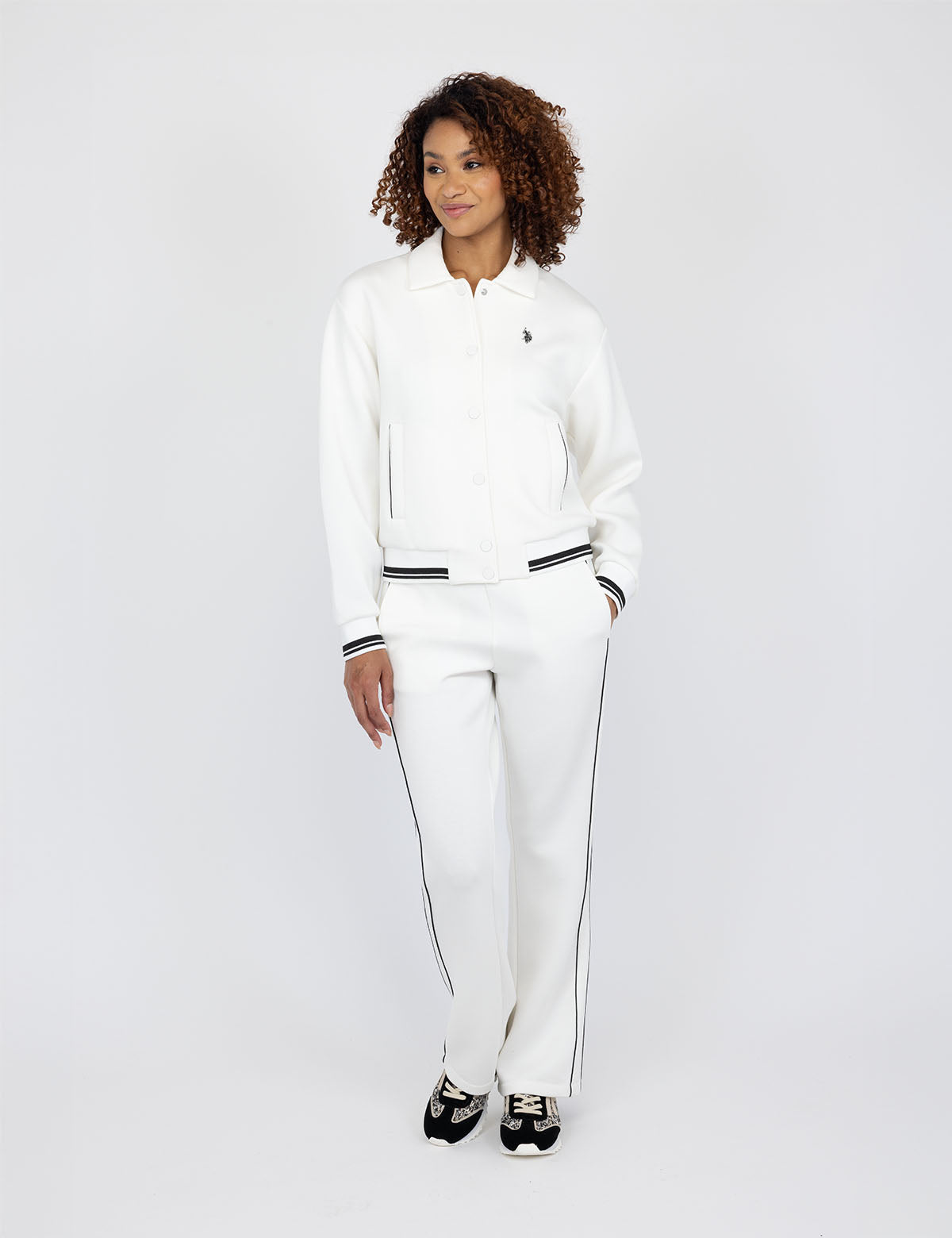 White Snap Collar Bomber Jacket | Classic Aviator Style