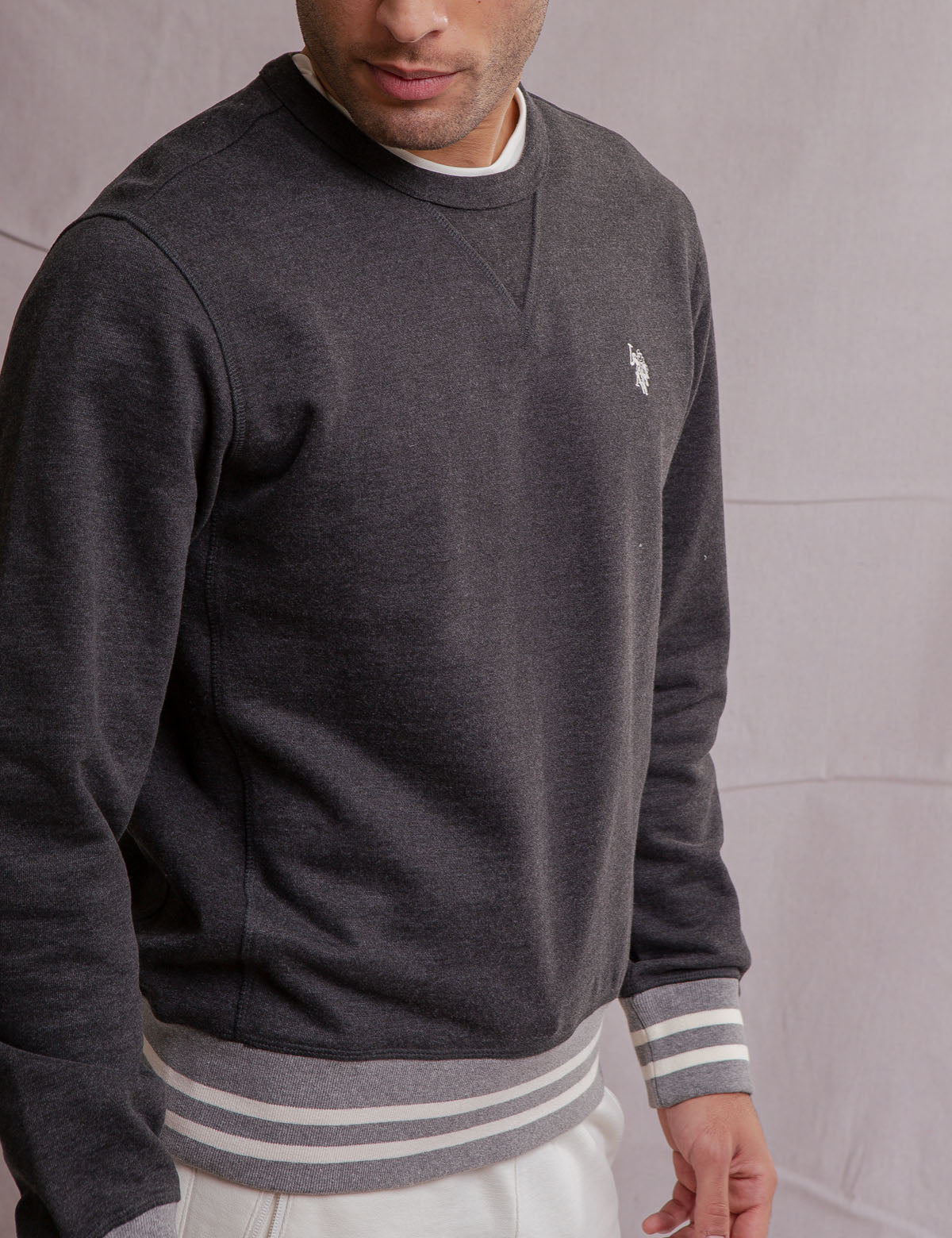 French Terry Crew Neck Pullover with Ribbed Cuffs | White Label
