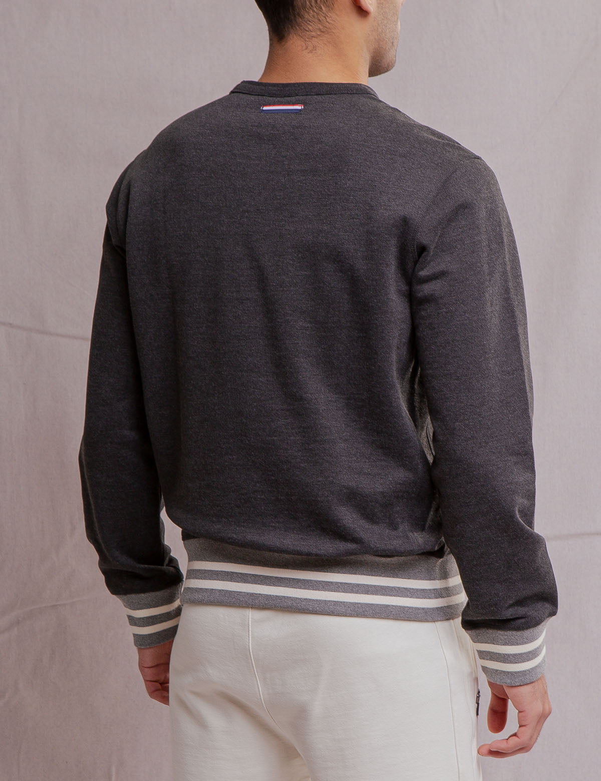 French Terry Crew Neck Pullover with Ribbed Cuffs | White Label