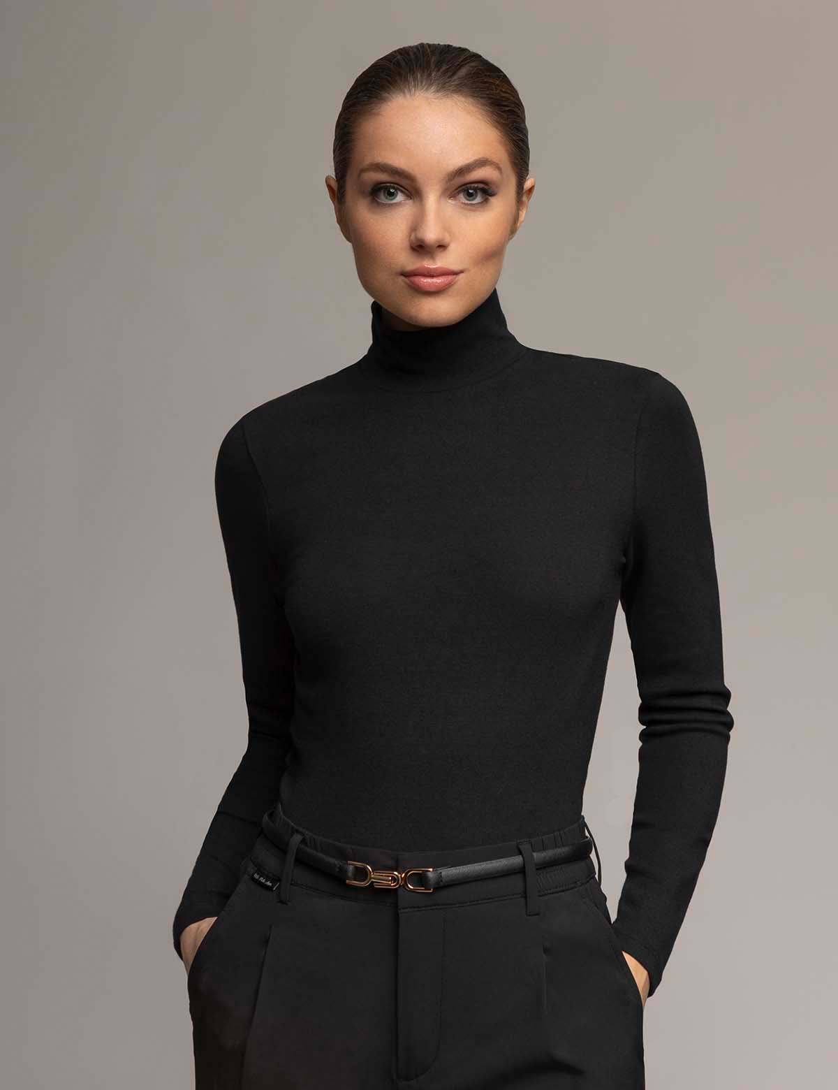 Mock Neck Ribbed Long-Sleeve Top | Cotton Modal Spandex