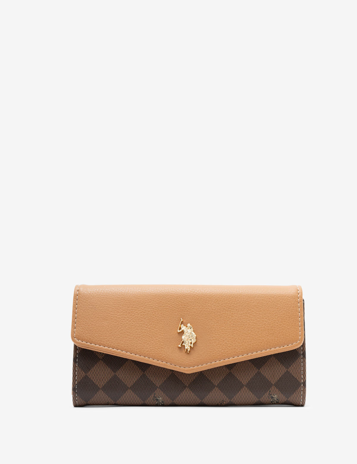Luxury Large Flap Wallet with Goldtone Logo & Zippered Pocket | Diamond