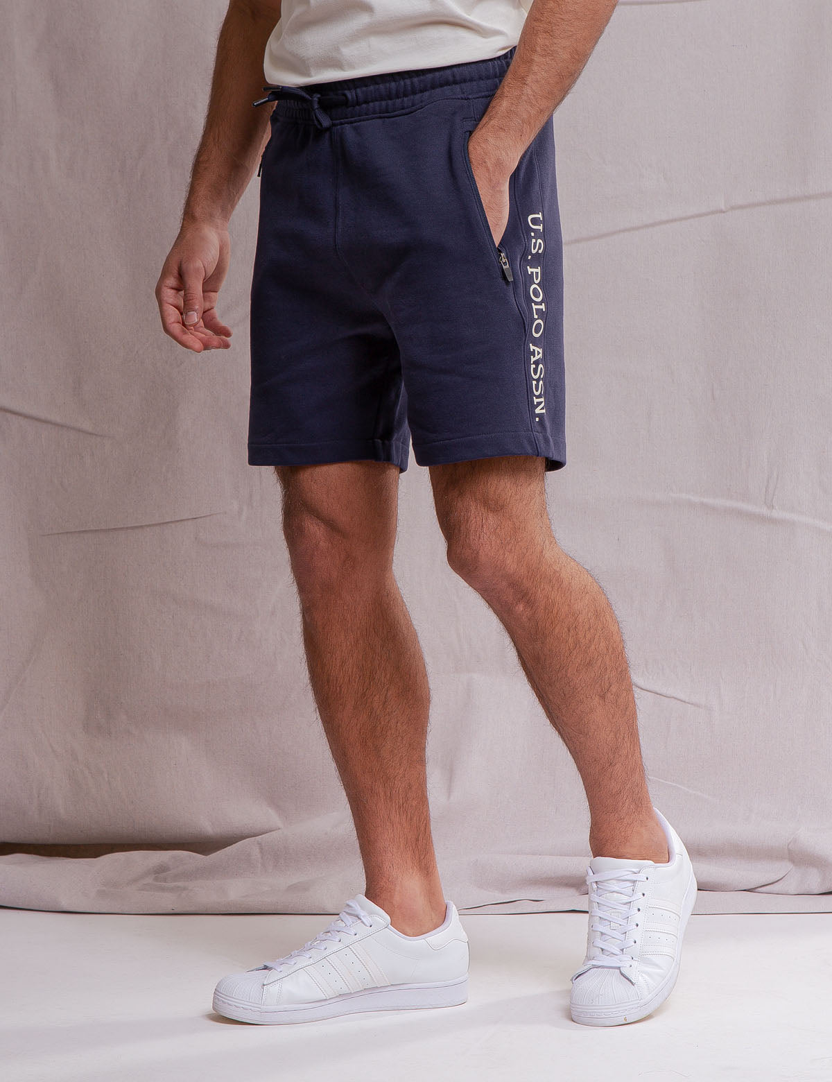 French Terry Zipper Shorts with Elastic Waistband | White Label
