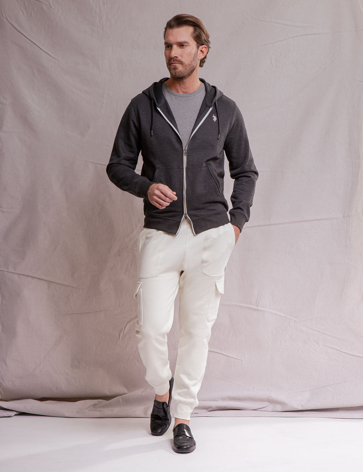 Men's Full Zip Hoodie with Kangaroo Pockets | White Label